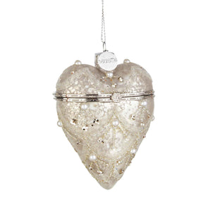 Pendaglio albero di Natale Bizzotto in vetro bianco e argento 9x5 cm