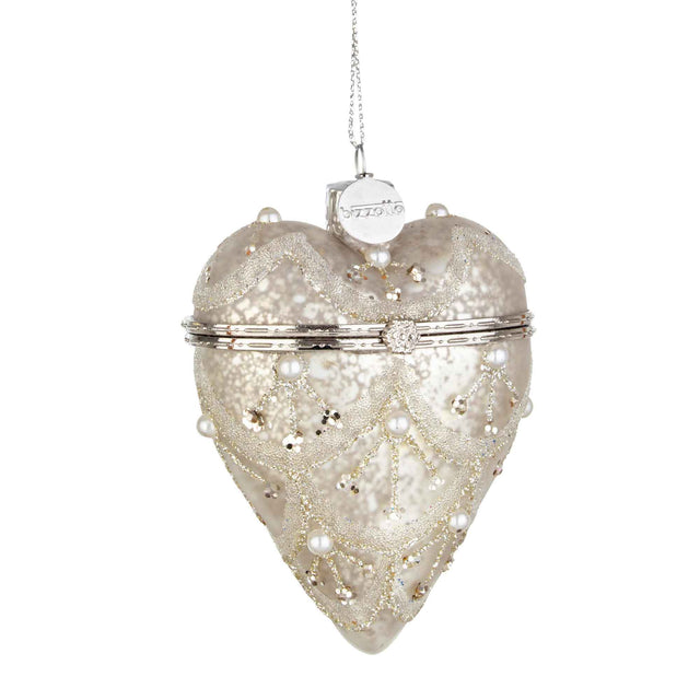 Pendaglio albero di Natale Bizzotto in vetro bianco e argento 9x5 cm