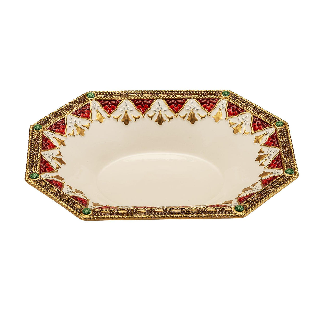 FITZ & FLOYD Coppa Ciotola Centrotavola Ovale 30x22cm Bordo Oro Porcellana Tavola di Natale