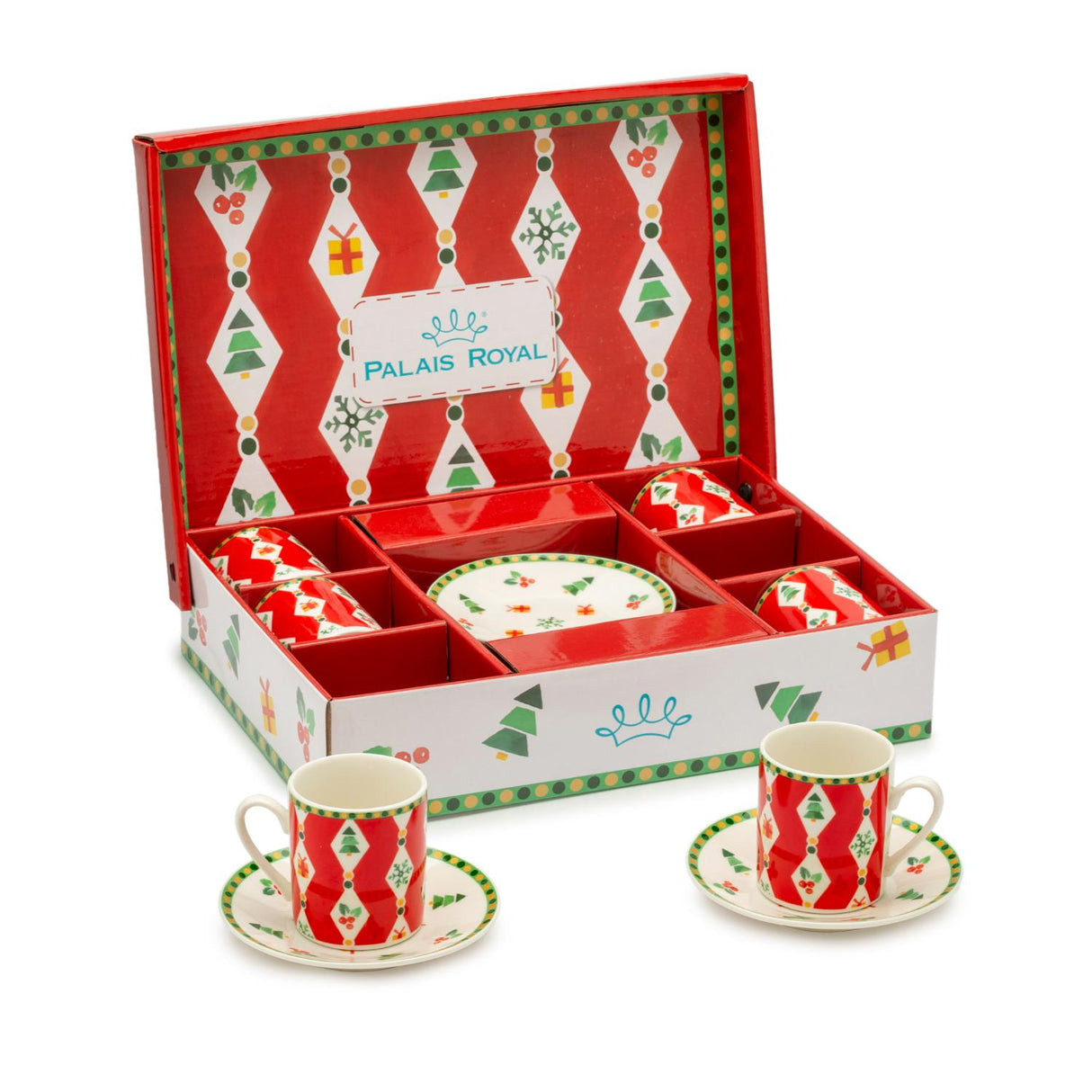 PALAIS ROYAL Tazzina Caffè Natalizia con Piattino Set 6 Pezzi 100ml Porcellana