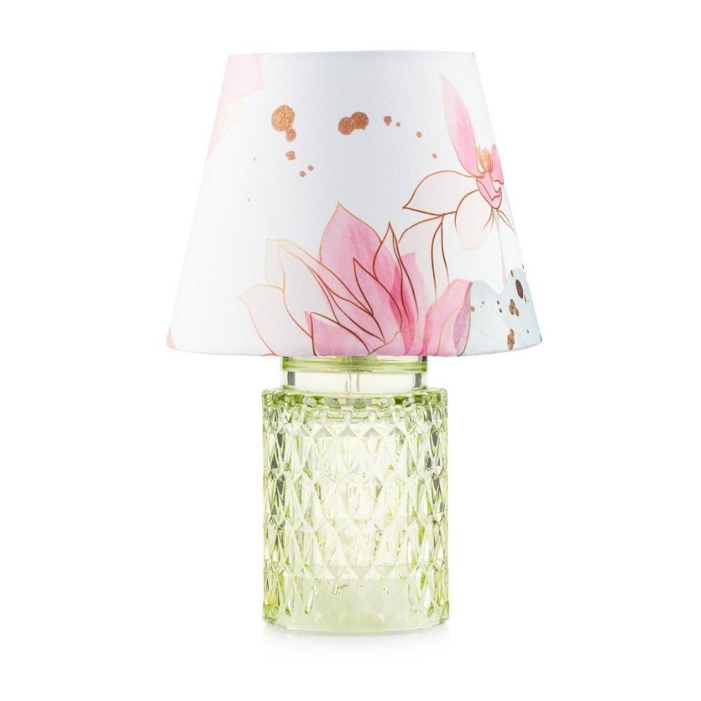 EMÒ ITALIA Rayon Lampada da Tavolo in Vetro Cilindro Verde 18x28cm Paralume Fiorato