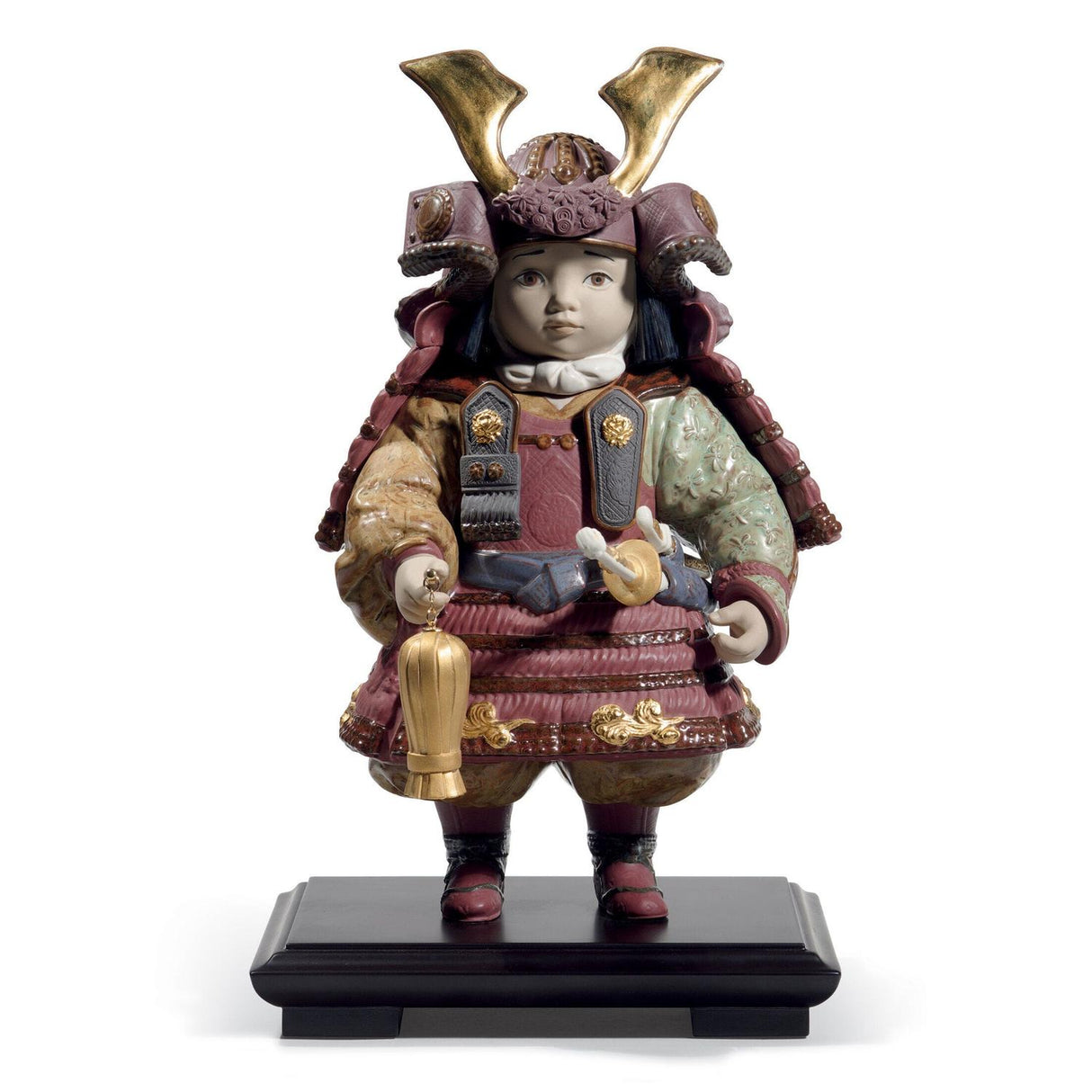 Statuina Samurai Waka Musha Lladrò in porcellana con dettagli oro 35x21 cm