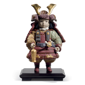 Statuina Samurai Waka Musha Lladrò in porcellana con dettagli oro 35x21 cm
