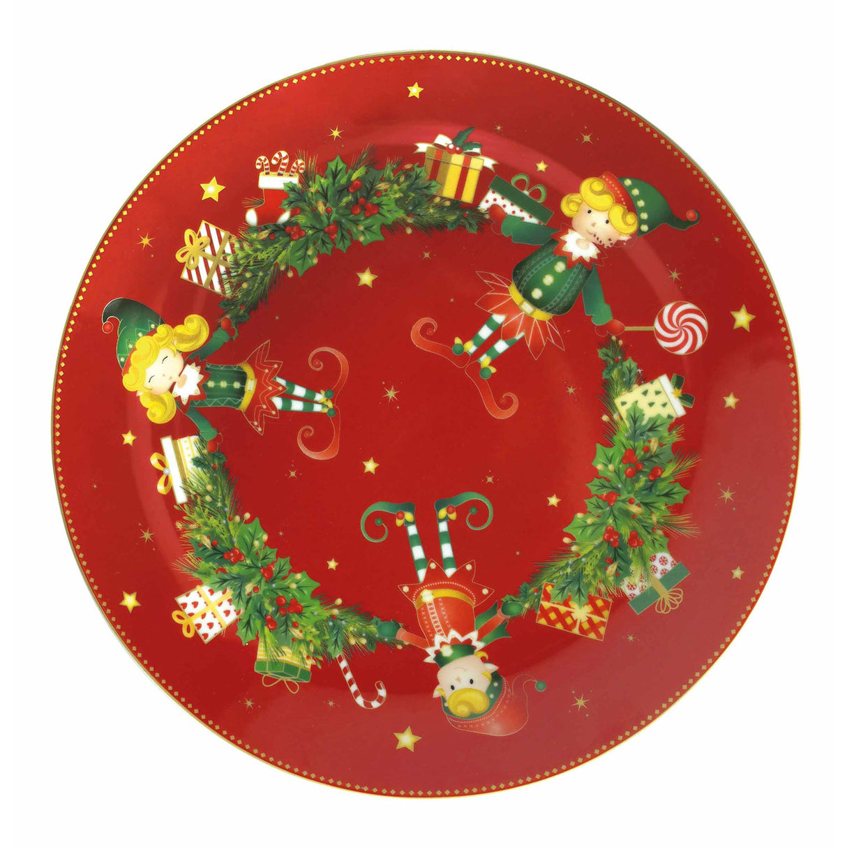BRANDANI Elfomagia Serving Plate 30.5cm Red Porcelain Christmas Table