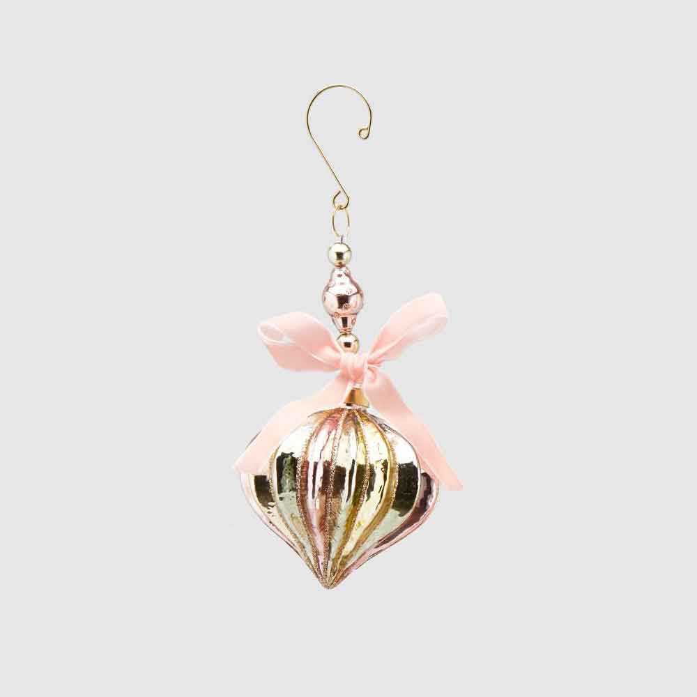 Pallina Natale EDG in vetro dorato 10 cm con fiocco rosa
