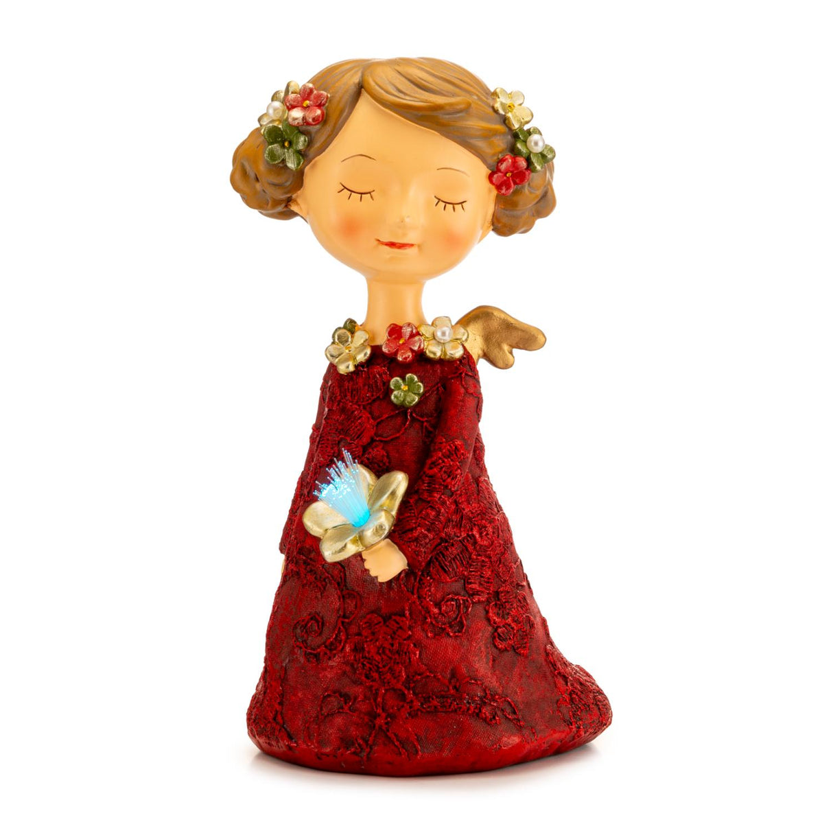 PALAIS ROYAL Angelo di Natale con LED Decorazione Natalizia 23cm Rosso Resina