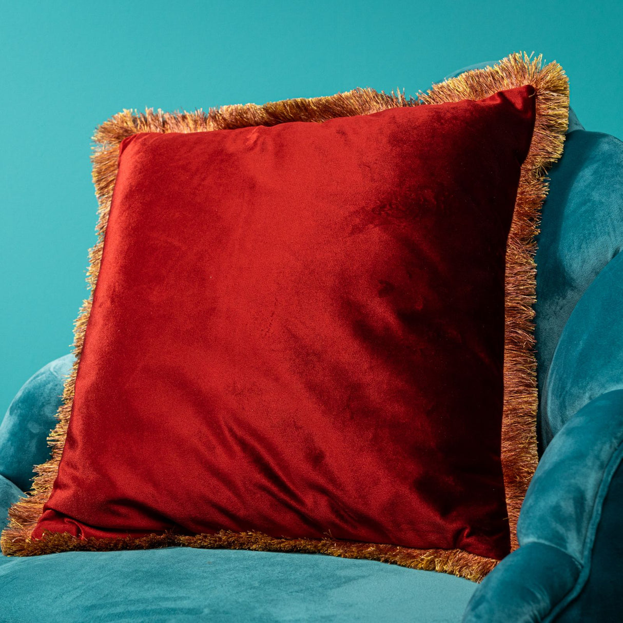 WERNS Velvet Cushion with Fringes 45x45cm Bordeaux