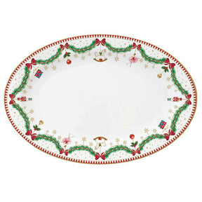 Vassoio ovale natalizio Easy Life in porcellana decorata 35x23,5 cm
