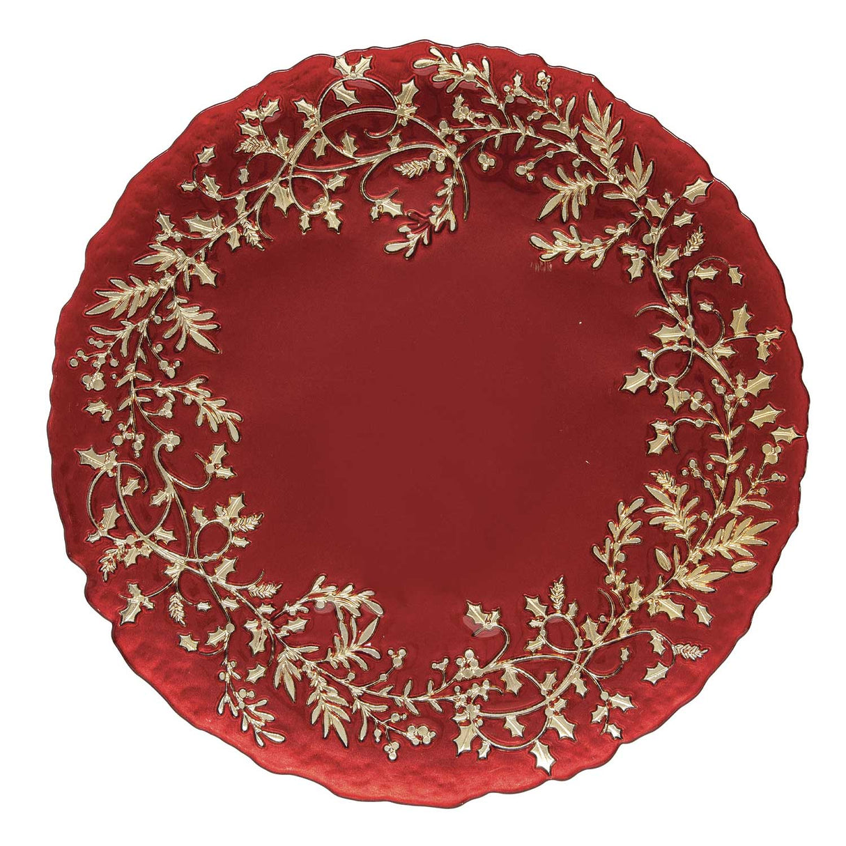 EASY LIFE Piatto Natalizio Rosso con Decoro Oro 33cm Vetro