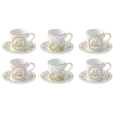 EASY LIFE Happy Easter Set 6 Tazzine Caffè Espresso con Piattini 100ml Porcellana