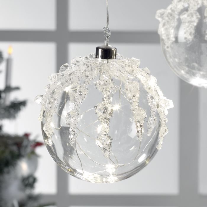 MASCAGNI CASA Sfera Palla con Diamanti Gemme e LED da Appendere 12cm Vetro
