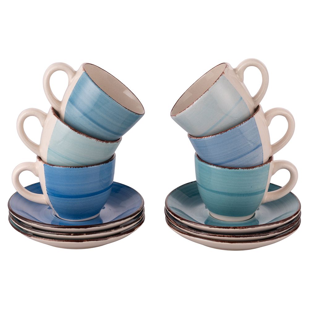 VILLA D'ESTE HOME TIVOLI Baita Acqua Tazzine Caffè con Piattino Set 6 Pezzi 90ml Gres