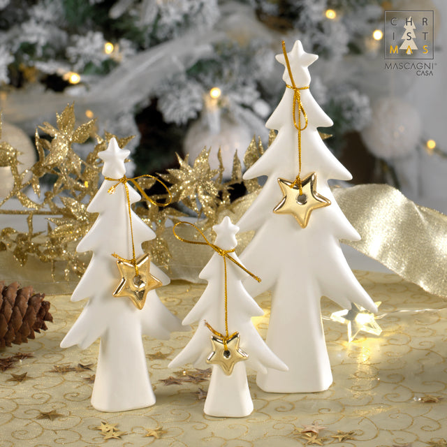 Albero di Natale con stella Mascagni in ceramica bianca 19 cm