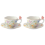 EASY LIFE Dancing Butterflies Set 2 Tazze Caffè con Piattino 120ml Porcellana