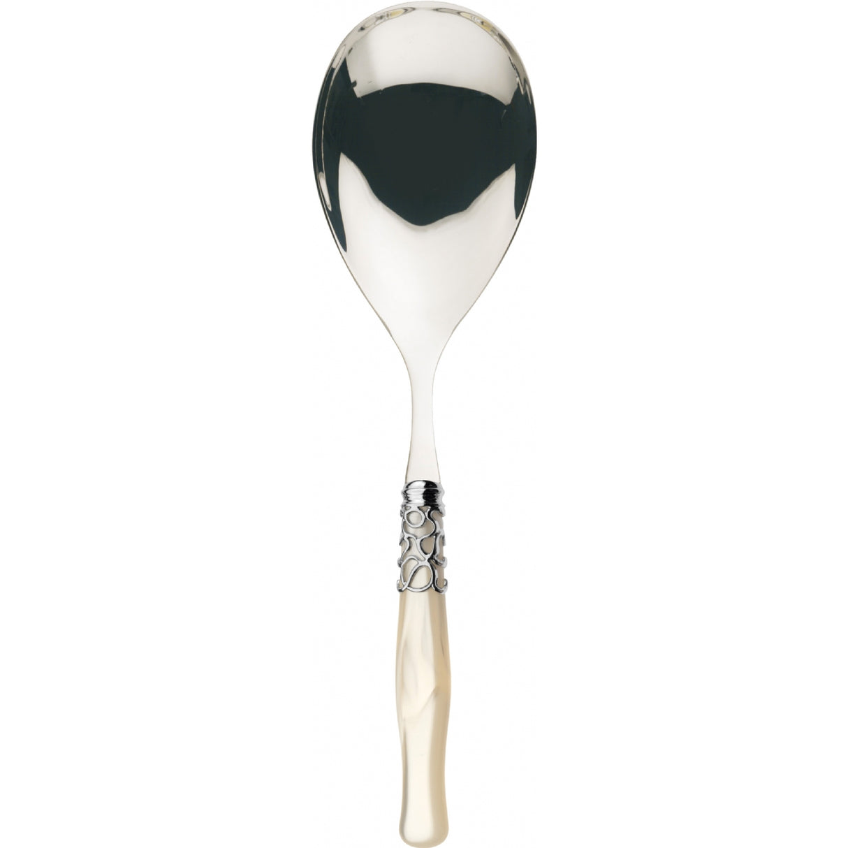 BUGATTI Selene Serving Spoon Ivory Mother of Pearl Finish Chrome Ring 26cm