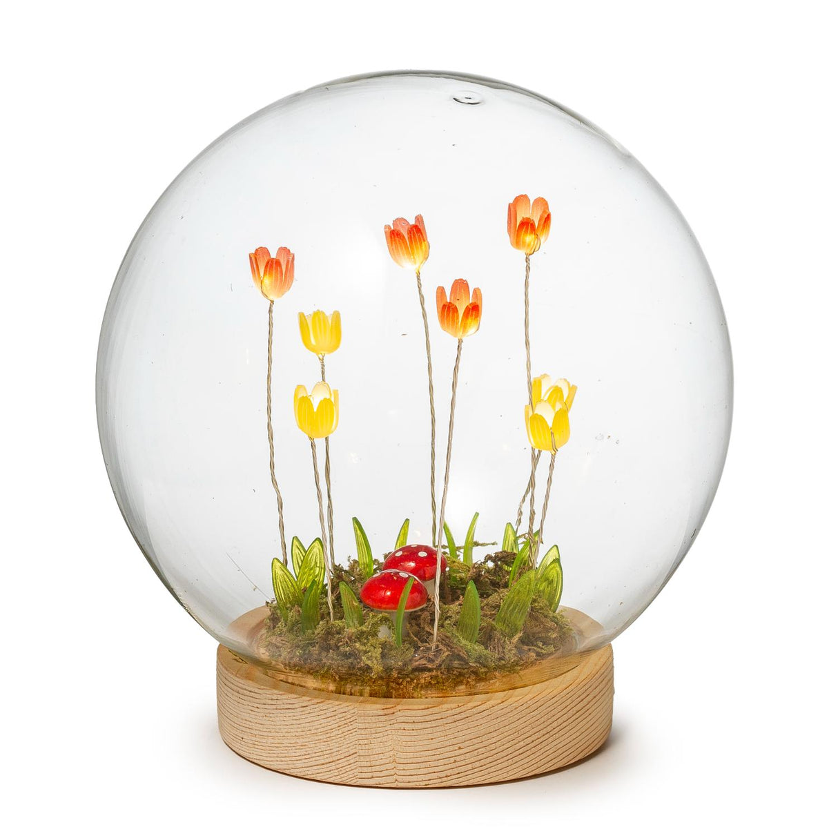 PALAIS ROYAL Sfera in Vetro con Fiori e LED 15cm Vetro Base Legno