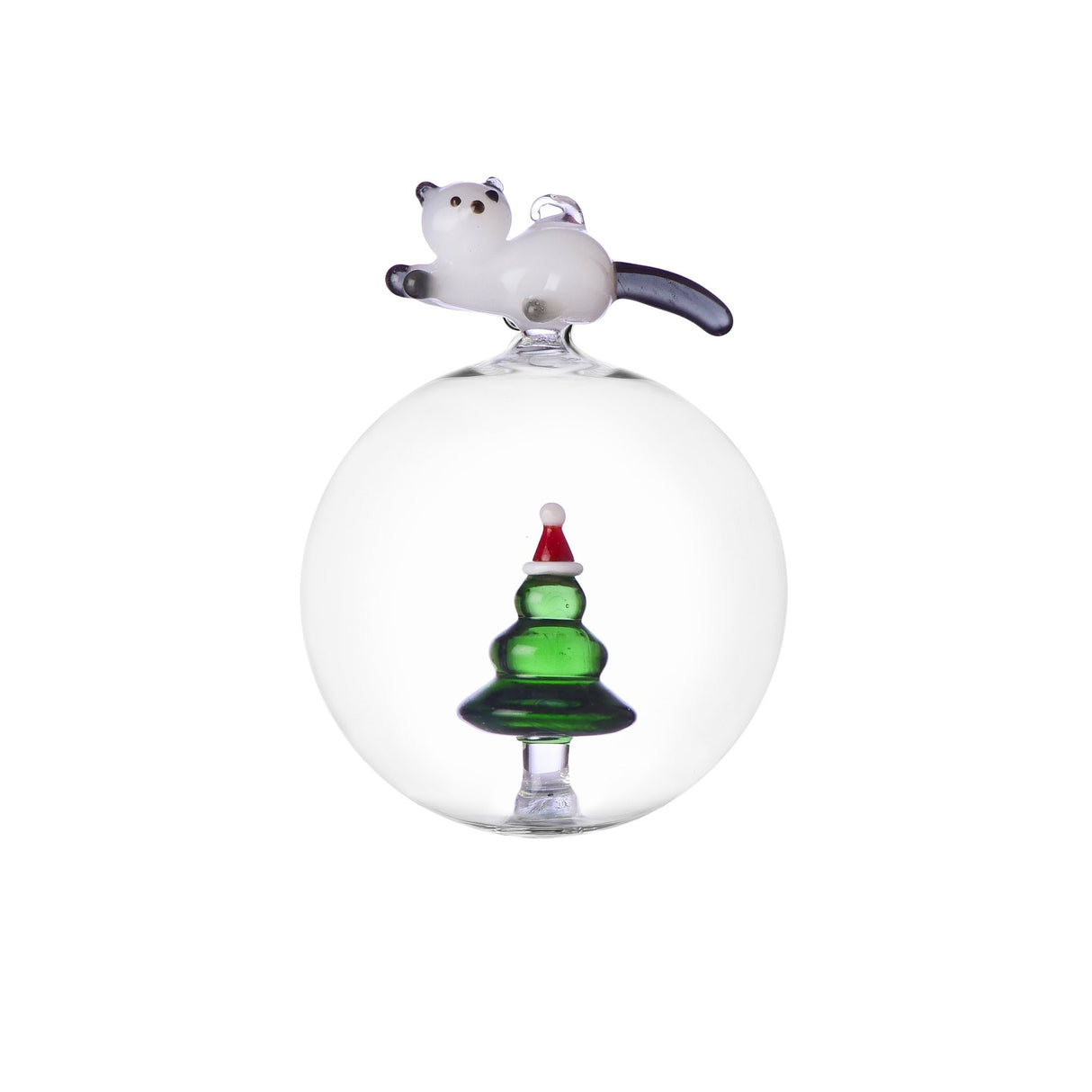 ICHENDORF Tabby Cat Christmas Edition Pallina di Natale Gatto e Albero di Natale 10,5cm Vetro Borosilicato