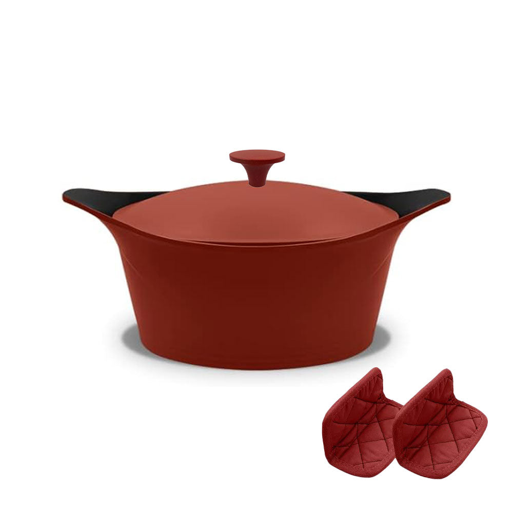 COOKUT L'Incredibile Cocotte in Metallo 24cm Rosso Passione con Pomello in Metallo e Presine