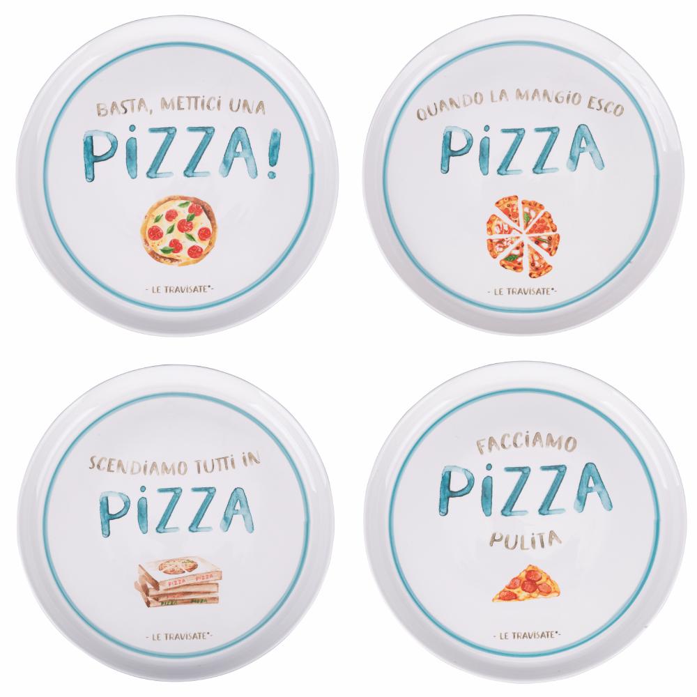 VILLA D'ESTE HOME TIVOLI Le Travisate Pizza Plate Set 4 Pieces 33cm Porcelain