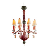 LLADRO' Chandelier Ivy e Seed 8 Luci Rosso Corallo 123x70cm Porcellana