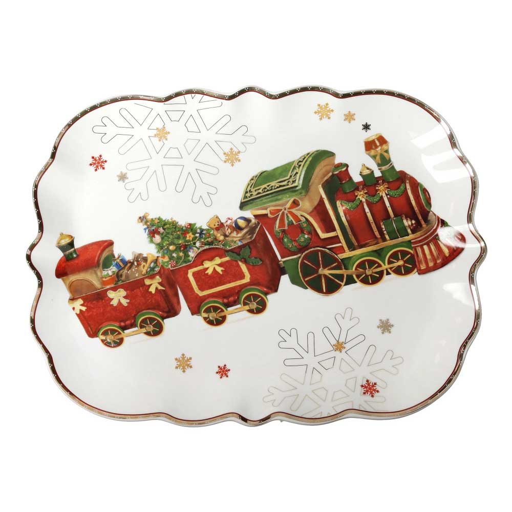 BRANDANI Christmas Vassoio Natalizio Rettangolare Trenino 33,5x25cm Porcellana