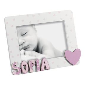 Portafoto con nome Mascagni Casa in legno rosa 13x18 cm