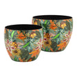 Vaso portapiante Exotic Palais Royal in metallo con decoro tropicale 16x16 cm
