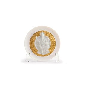 Piatto decorativo Lord Ganesha Lladrò in porcellana opaca con bordo oro