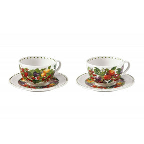 Set due tazze tè Le Primizie Brandani in porcellana con decori frutta