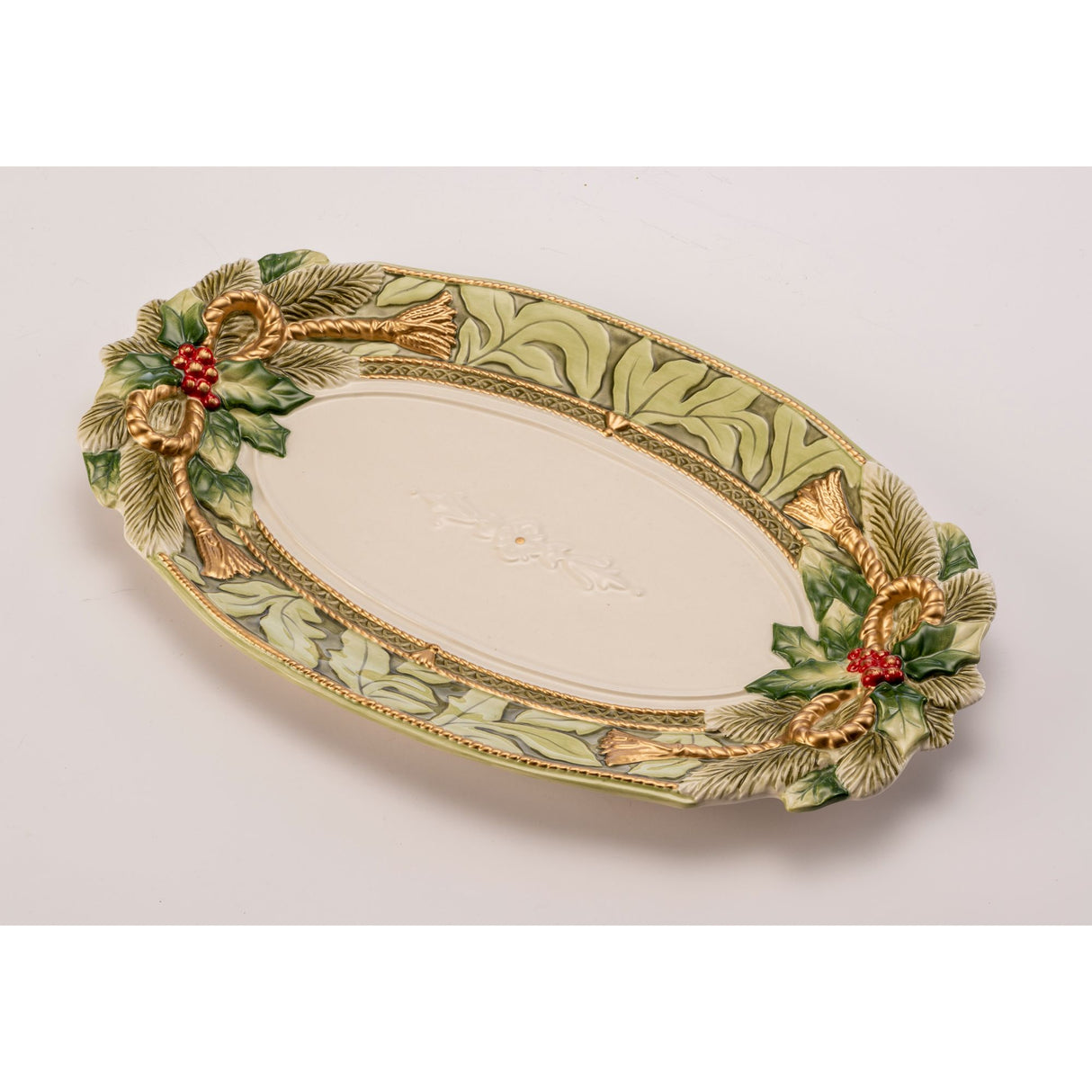 FITZ & FLOYD - Vassoio Centrotavola Porcellana 43 cm Ovale Decorazione Natale 1022009