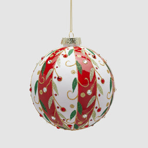 Pallina di Natale EDG in vetro 12 cm con decoro vischio