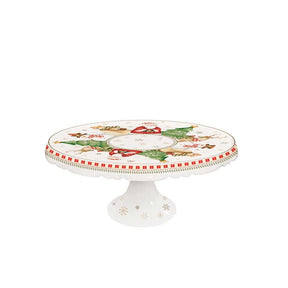 Alzata tortiera Racconti Brandani in porcellana decorata 28x13 cm