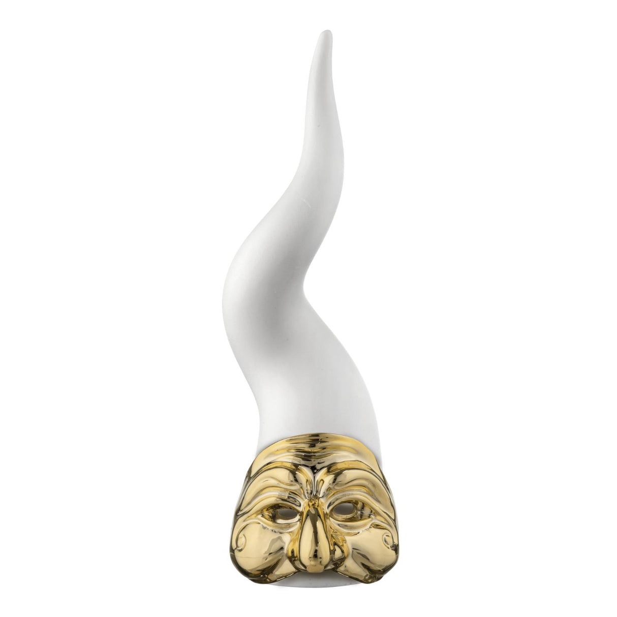 BONGELLI PREZIOSI Corno Cornetto Pulcinella Bianco Oro 21cm Marmorino