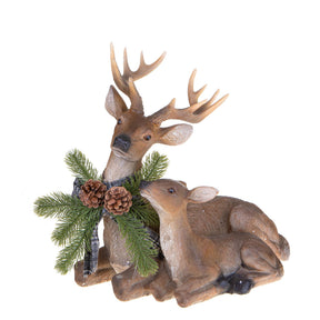 Decorazione Renna con cucciolo Bianchi Dino in resina bianca 41x42,5 cm