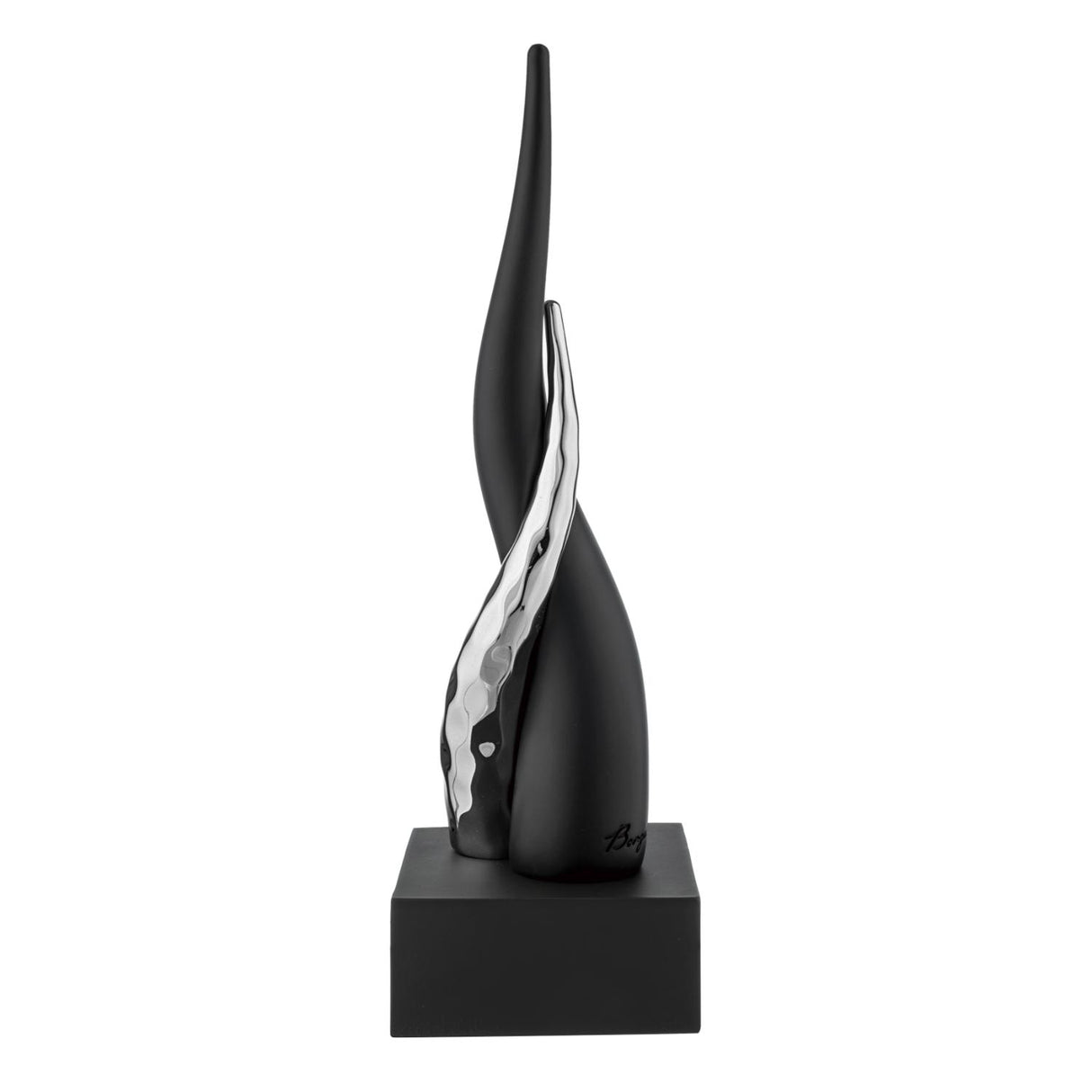 BONGELLI PREZIOSI Cornetto Corni Intrecciati Base Nera Corno Nero Argento 20cm Marmorino