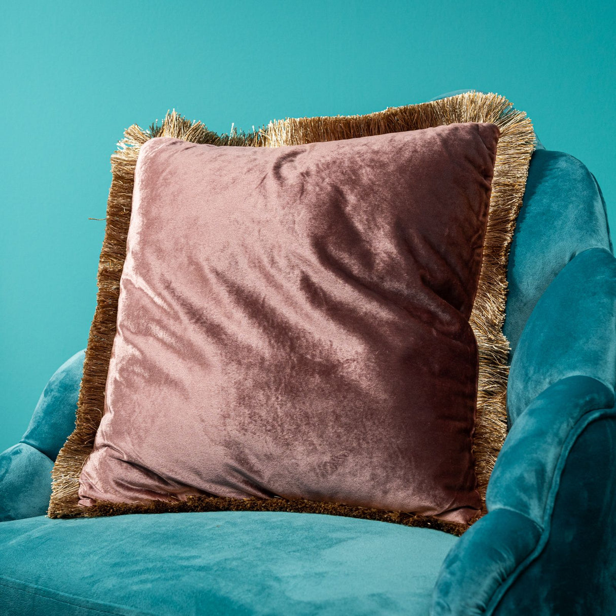 WERNS Velvet Cushion with Fringes 45x45cm Antique Pink