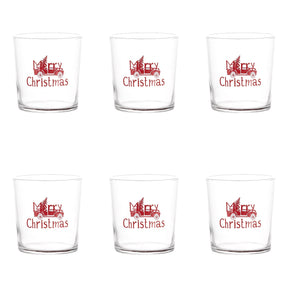 Set 6 bicchieri Merry Christmas Simple Day in vetro con scritta rossa