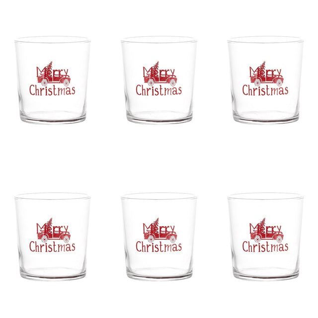 Set 6 bicchieri Merry Christmas Simple Day in vetro con scritta rossa