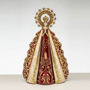 Statua Madonna che prega Noel in metallo con abito decorato 53 cm
