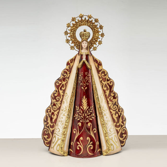 Statua Madonna che prega Noel in metallo con abito decorato 53 cm