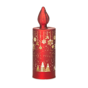 Candela LED Noel in vetro rosso con decorazioni natalizie 22 cm