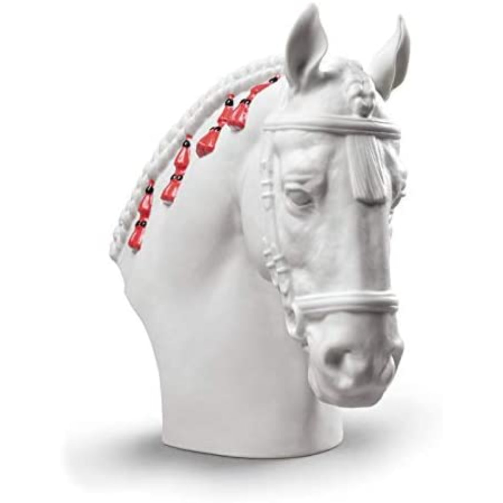 NAO Cavallo Andaluso Statua Statuina Bianco Porcellana 19x20cm